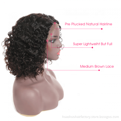 Huashuo Highest Discounts Wholesale 10A One Donor Virgin Human Hair Natural Color Short Bob Curly Wigs For Black Women